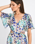 ROBE LONGUE PRISCA FLEURS MULTI BLEU