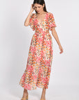 ROBE LONGUE PRISCA FLEURS MULTI ORANGE