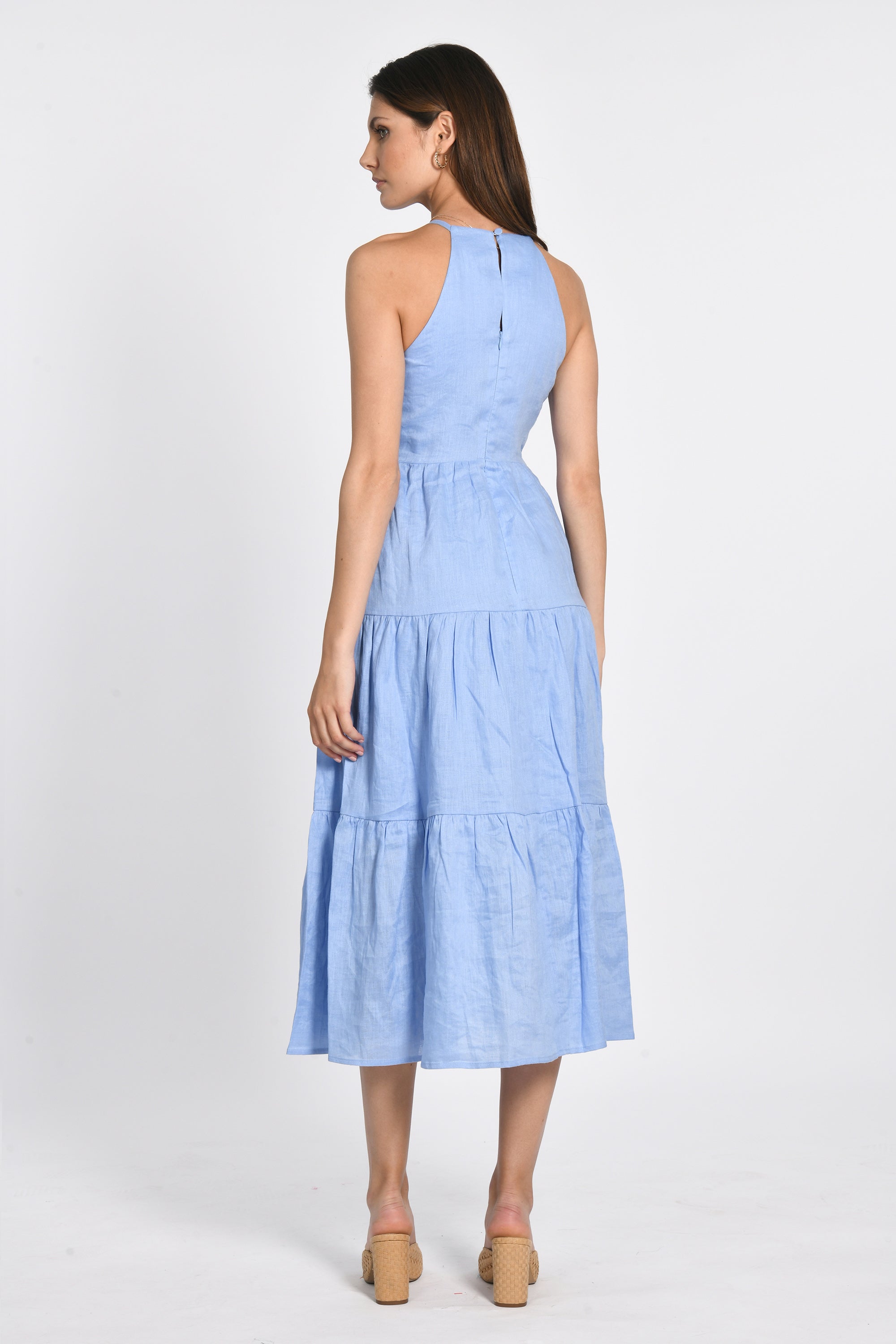 ROBE EN LIN MIDI TAHIA BLUE BELL