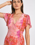 ROBE MIDI PAOLA FLEURS MULTI ROUGE