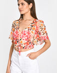 TOP PRISCA FLEURS MULTI ORANGE