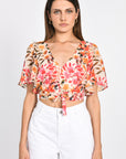 TOP PRISCA FLEURS MULTI ORANGE