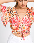 TOP PRISCA FLEURS MULTI ORANGE