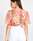 TOP PRISCA FLEURS MULTI ORANGE