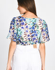 TOP PRISCA FLEURS MULTI BLEU