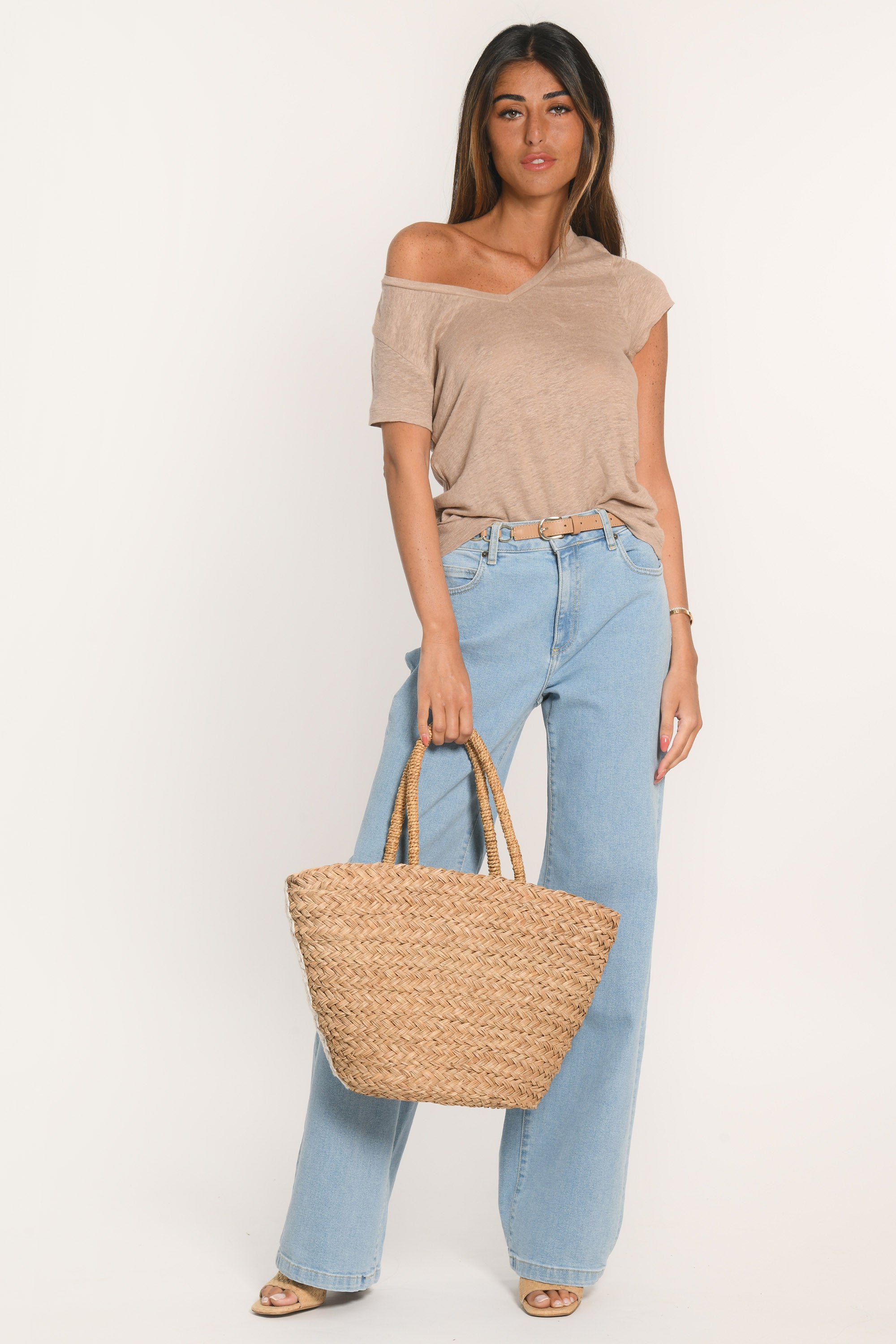 T-SHIRT COL V - LOUISE - BEIGE