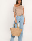 T-SHIRT COL V - LOUISE - BEIGE