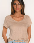 T-SHIRT COL V - LOUISE - BEIGE