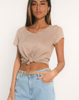 T-SHIRT COL V - LOUISE - BEIGE