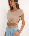 T-SHIRT COL V - LOUISE - BEIGE