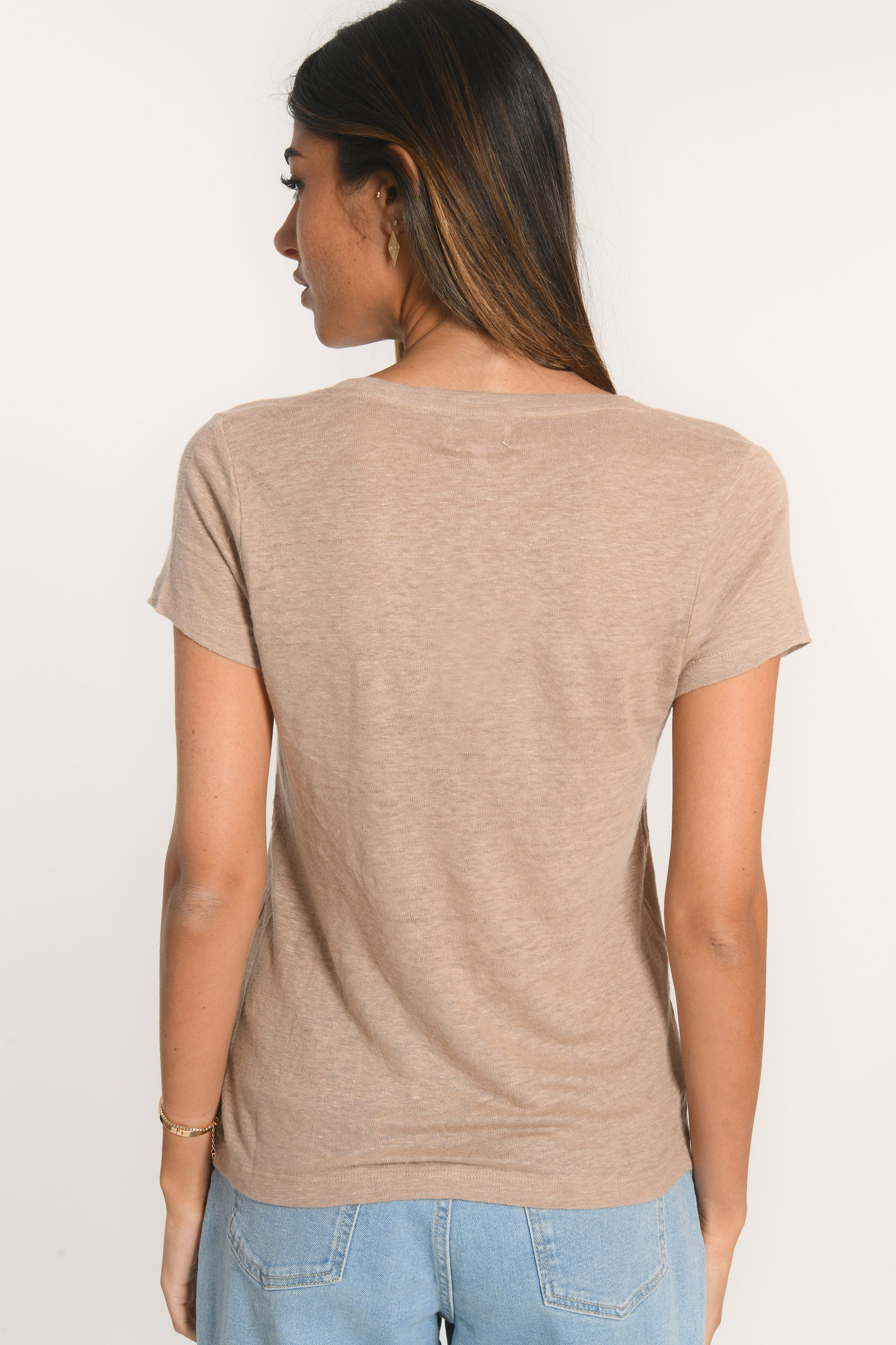 T-SHIRT COL V - LOUISE - BEIGE