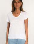 T-SHIRT COL V - LOUISE - BLANC