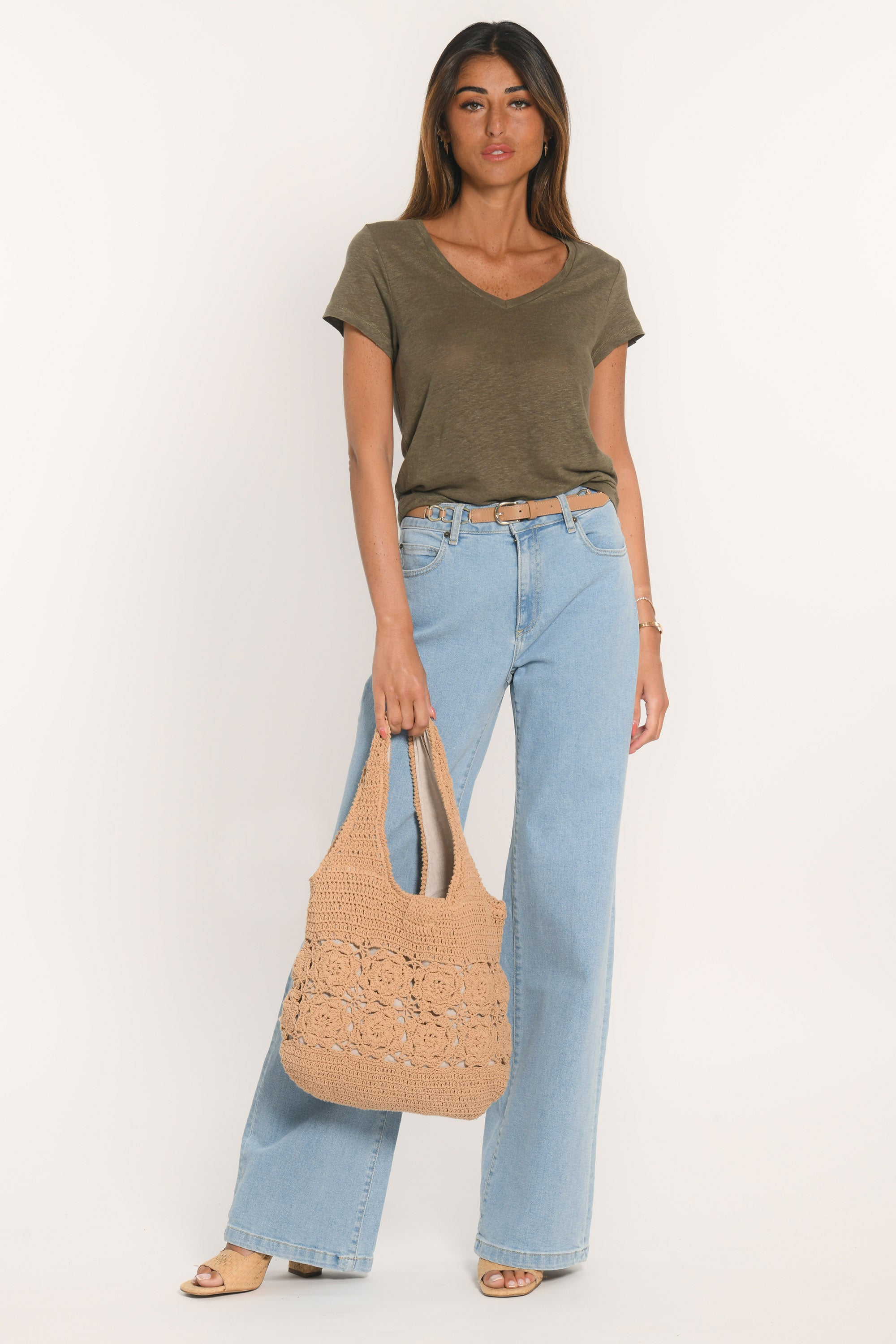 T-SHIRT COL V - LOUISE - KAKI