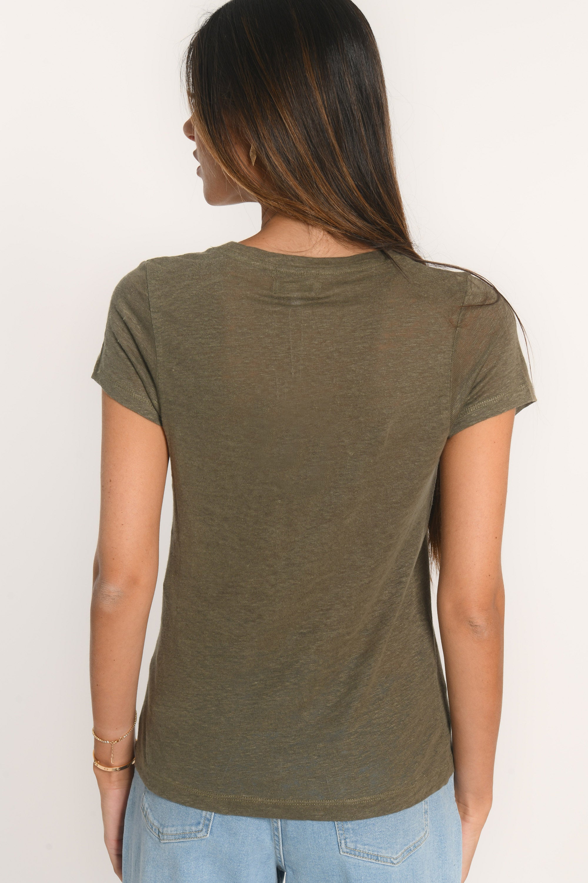 T-SHIRT COL V - LOUISE - KAKI