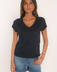 T-SHIRT COL V - LOUISE - MARINE