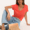 T-SHIRT COL V - LOUISE - STRAWBERRY