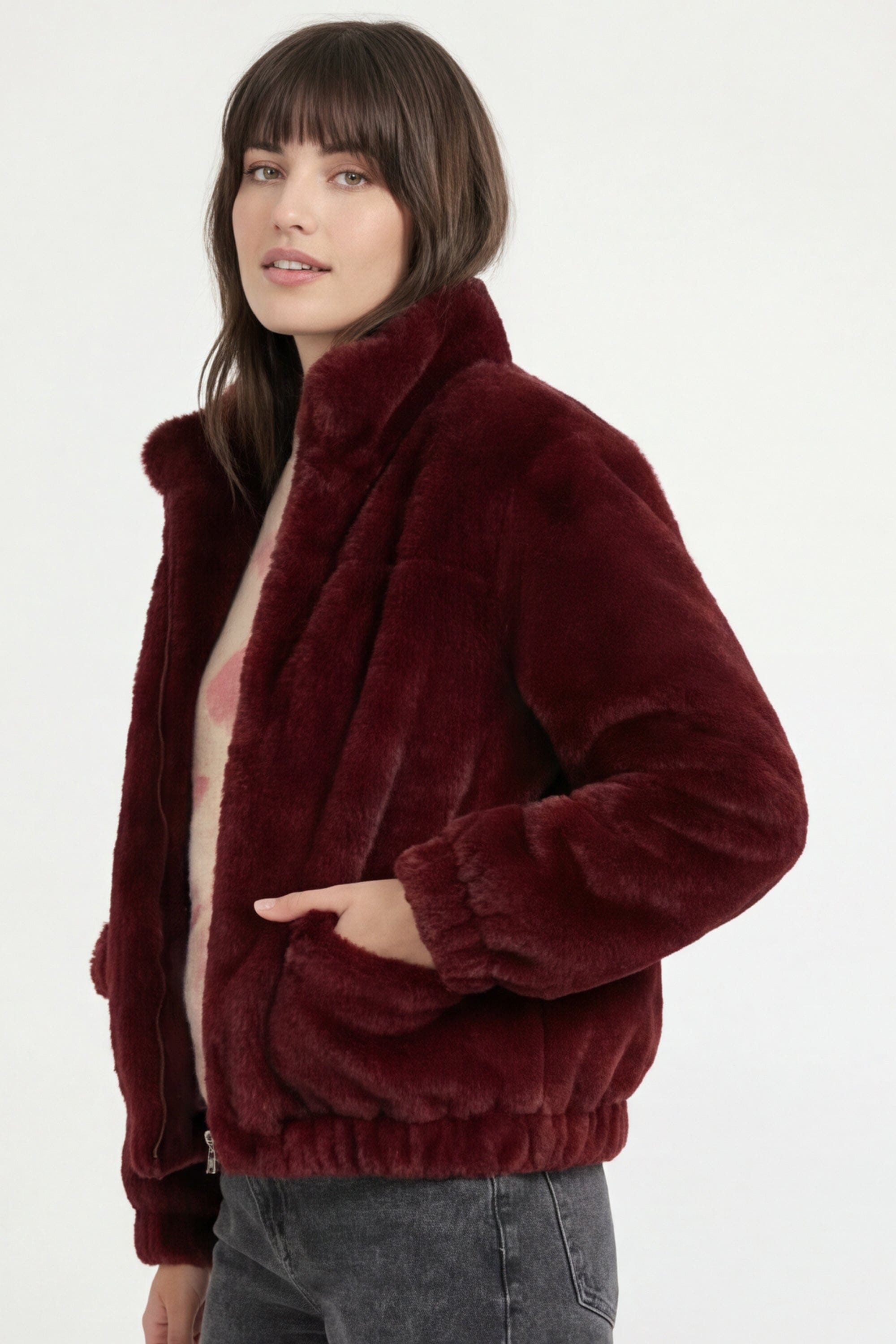 BLOUSON FAUX FUR - MARINA - LIE DE VIN MANTEAU KOOKAÏ Mode Kookai