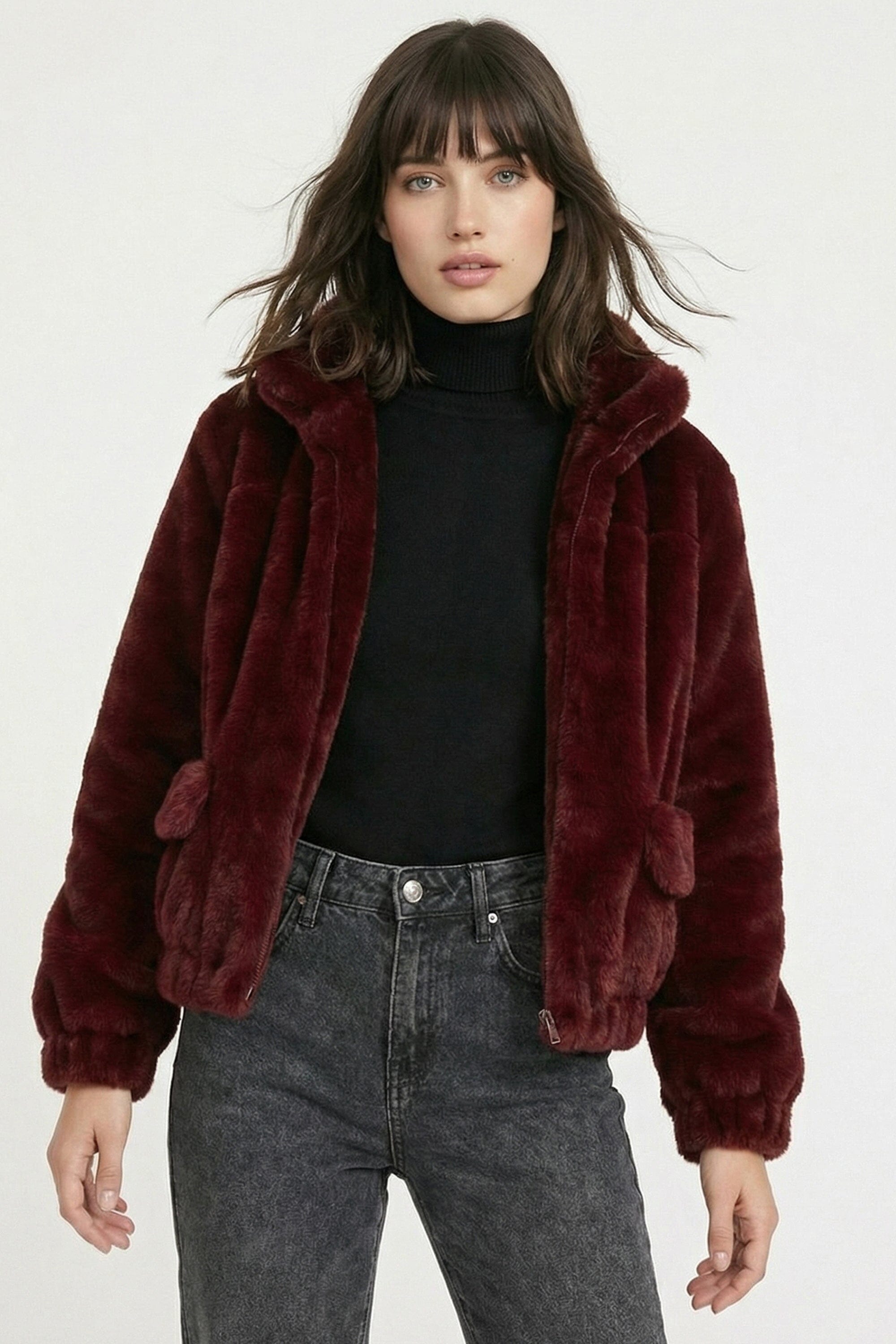 BLOUSON FAUX FUR - MARINA - LIE DE VIN MANTEAU KOOKAÏ Mode Kookai