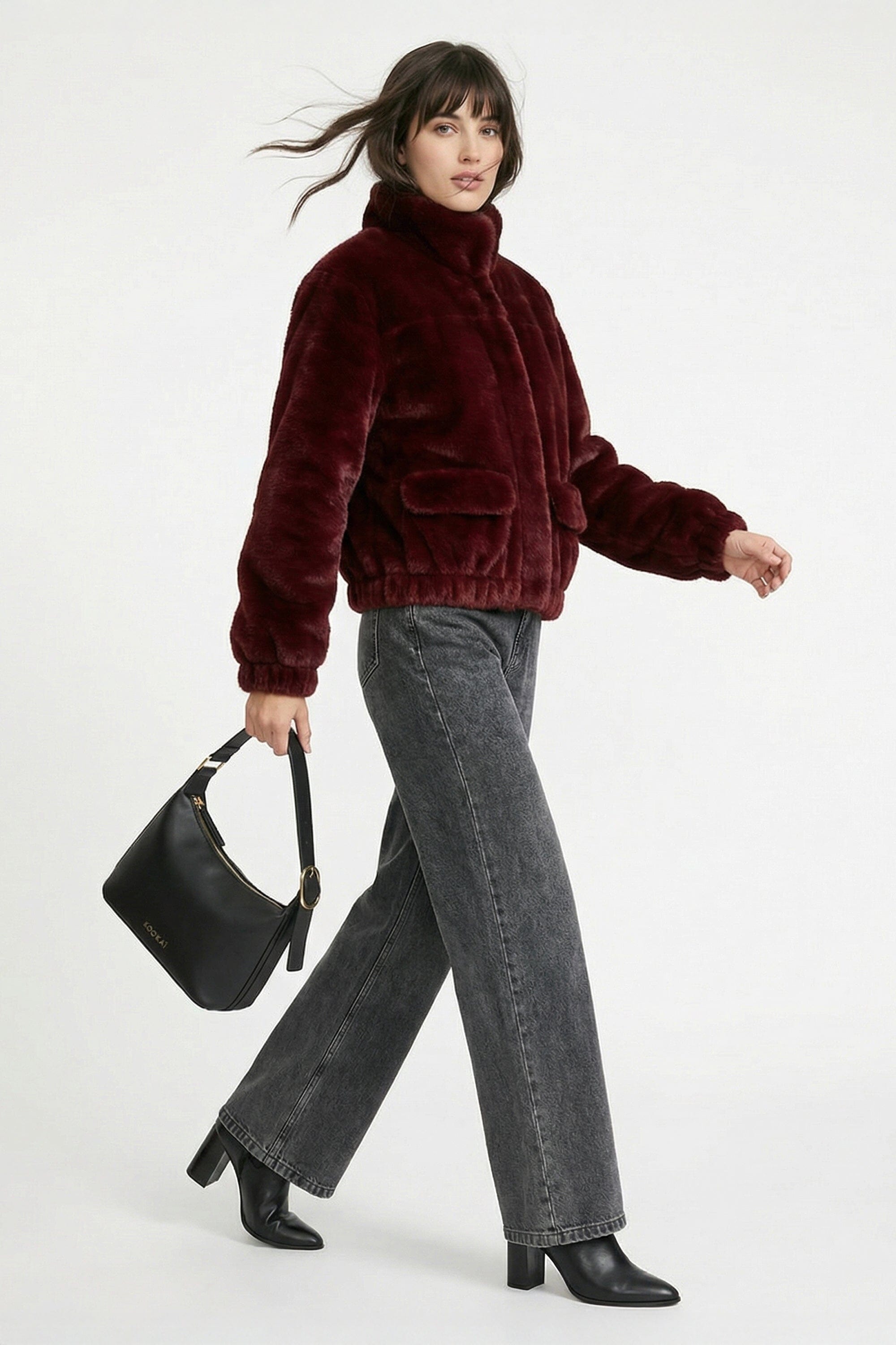 BLOUSON FAUX FUR - MARINA - LIE DE VIN MANTEAU KOOKAÏ Mode Kookai