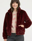 BLOUSON FAUX FUR - MARINA - LIE DE VIN MANTEAU KOOKAÏ Mode Kookai
