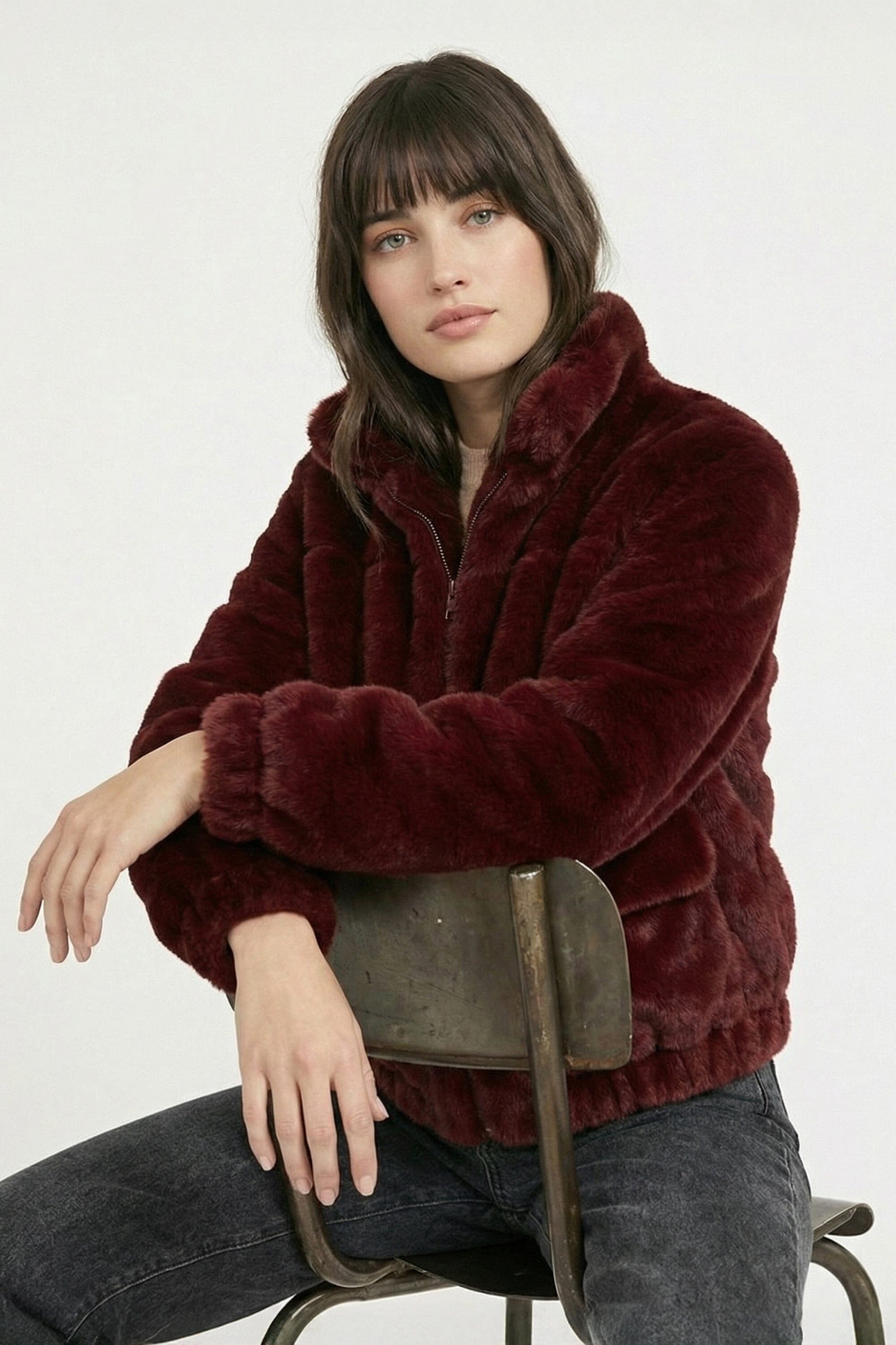 BLOUSON FAUX FUR - MARINA - LIE DE VIN MANTEAU KOOKAÏ Mode Kookai