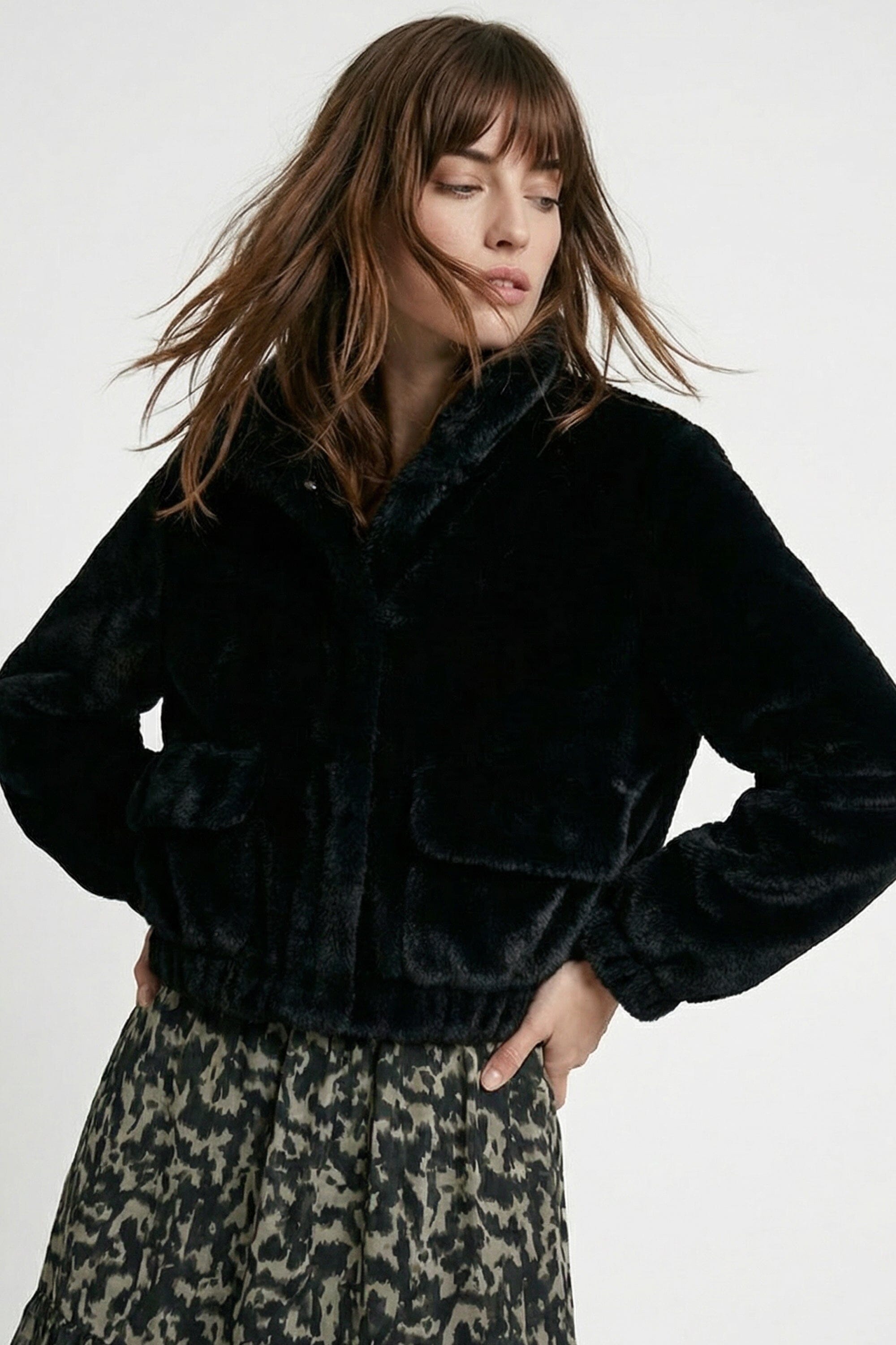 BLOUSON FAUX FUR - MARINA - NOIR MANTEAU KOOKAÏ Mode Kookai
