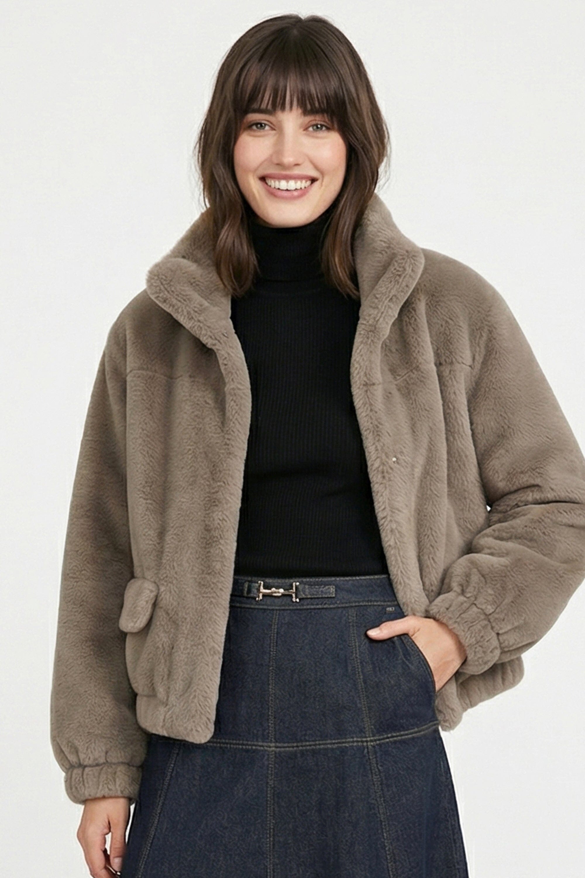 BLOUSON FAUX FUR - MARINA - TAUPE/GRIS MANTEAU KOOKAÏ Mode Kookai