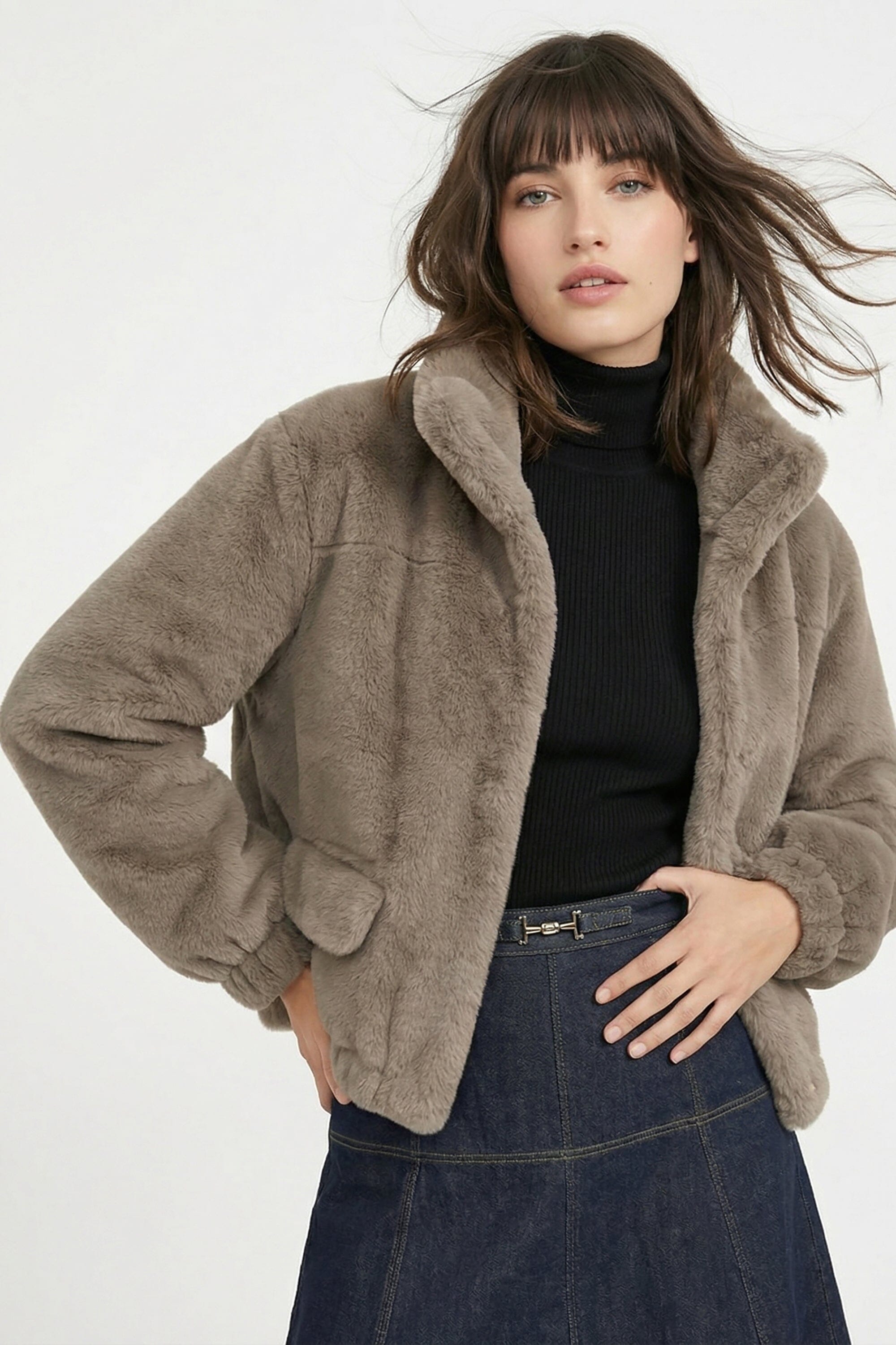 BLOUSON FAUX FUR - MARINA - TAUPE/GRIS MANTEAU KOOKAÏ Mode Kookai