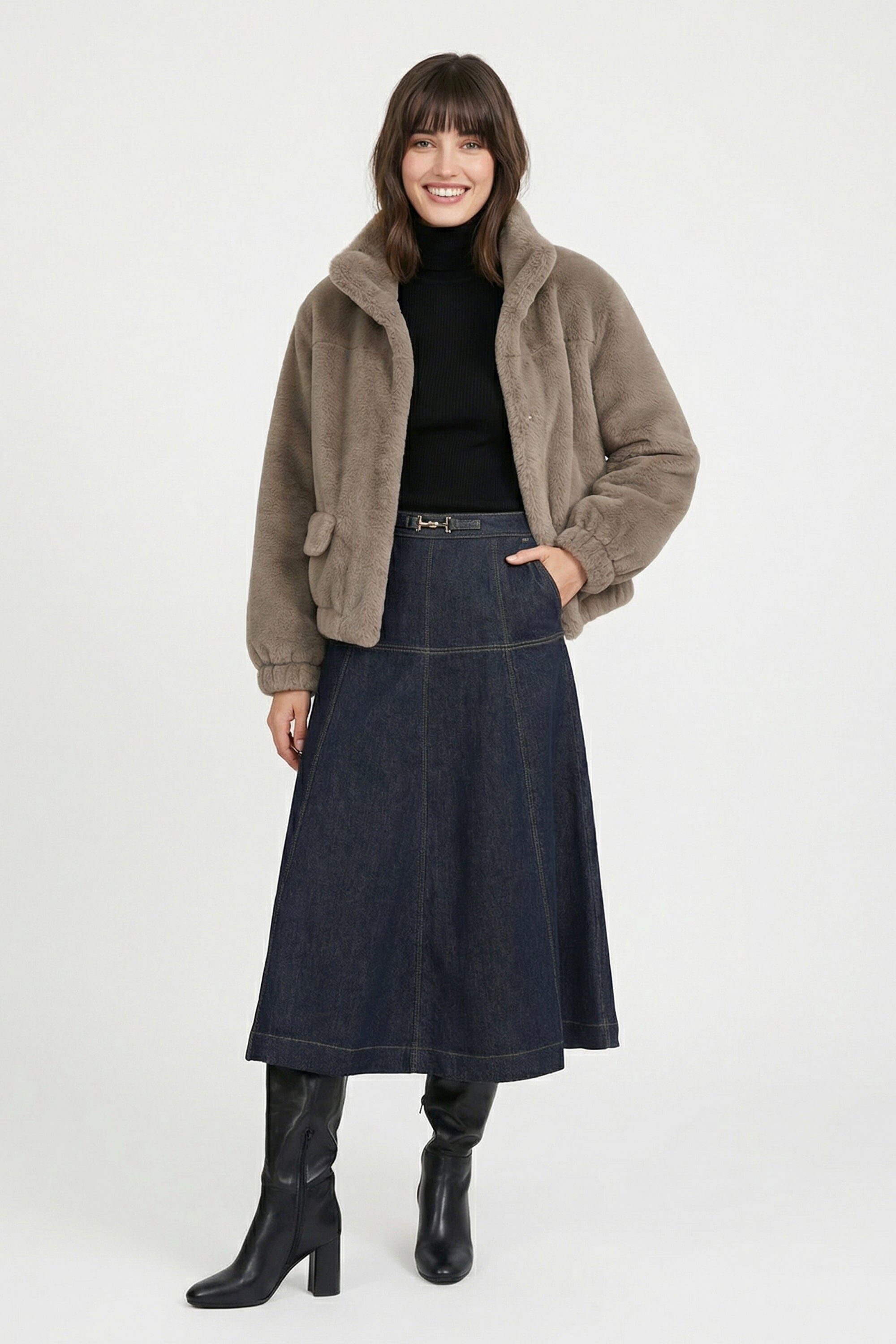 BLOUSON FAUX FUR - MARINA - TAUPE/GRIS MANTEAU KOOKAÏ Mode Kookai