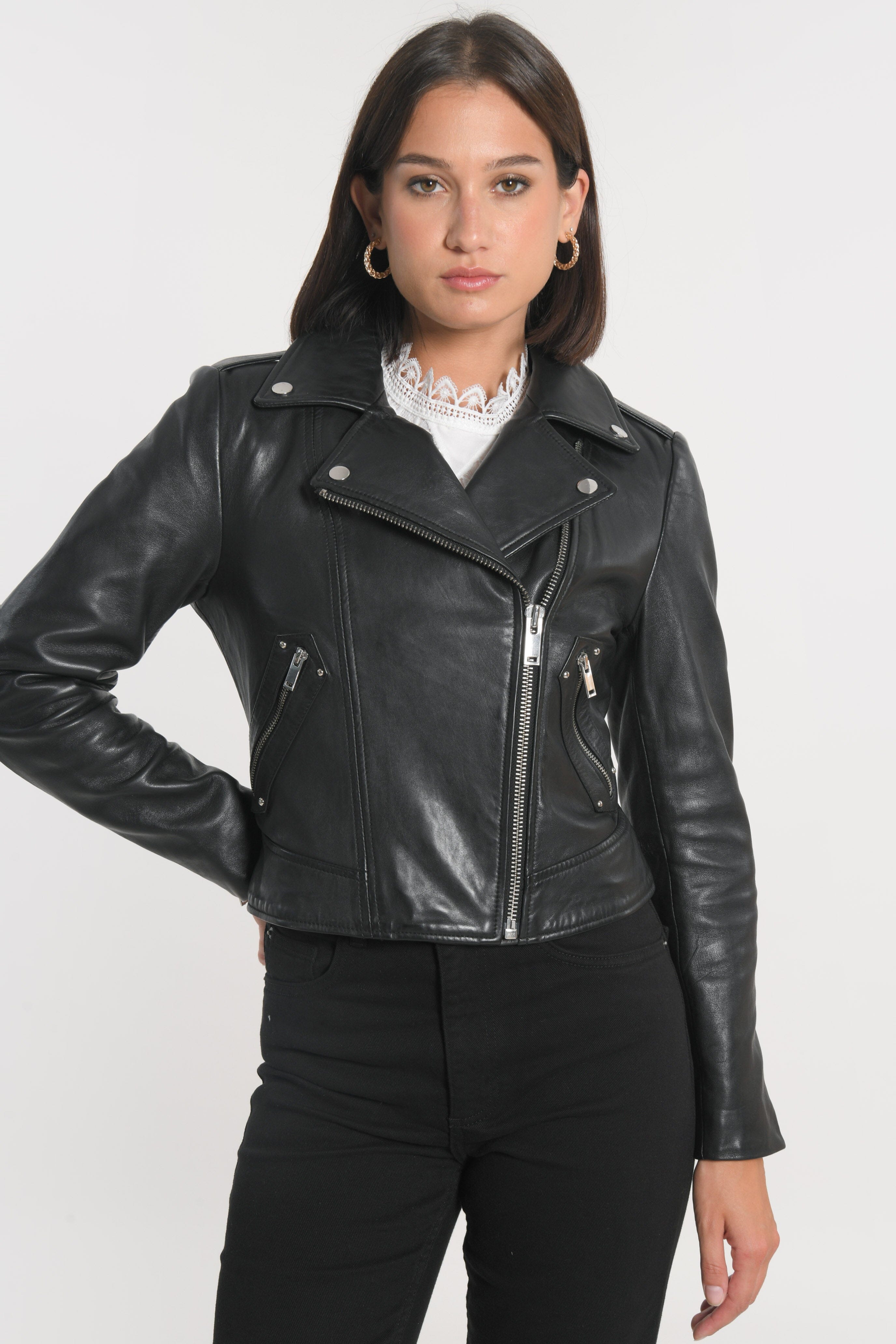 BLOUSON PERFECTO CUIR ROCK BLACK VESTE KOOKAI Mode Kookai