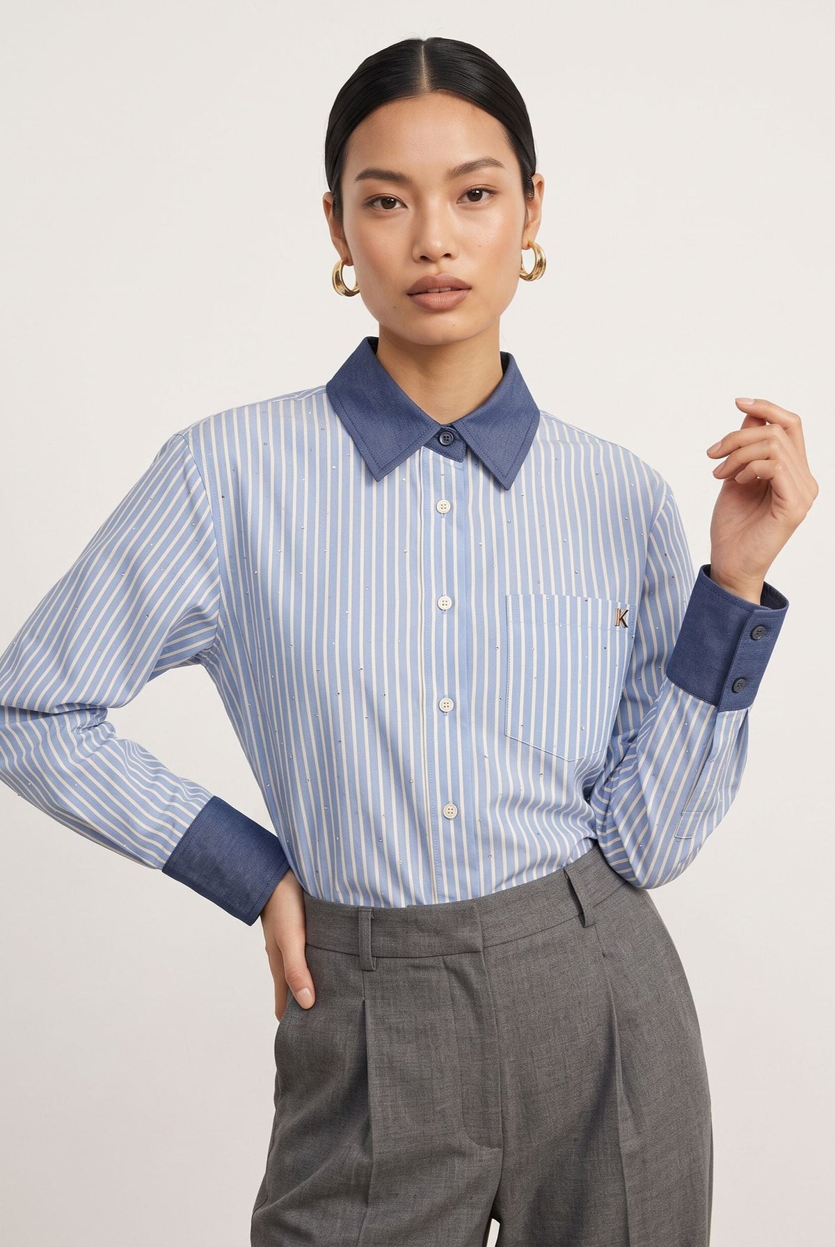 CHEMISE COL CONTRASTE - DOMIE - BLEU CHEMISIER NEW KOOKAI Mode Kookai
