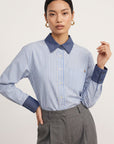 CHEMISE COL CONTRASTE - DOMIE - BLEU CHEMISIER NEW KOOKAI Mode Kookai