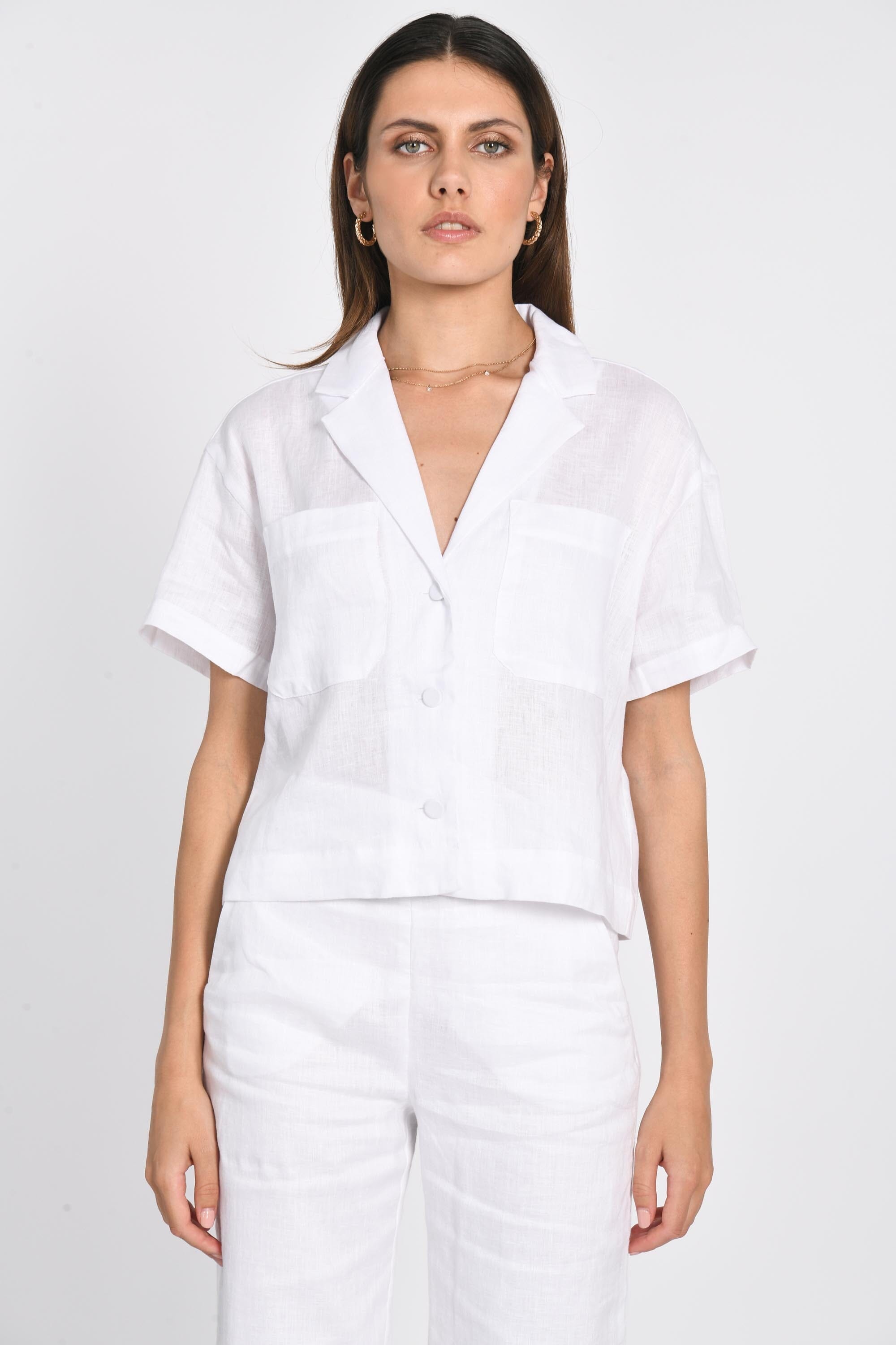CHEMISE EN LIN CROP TAHIA BLANC CHEMISIER KOOKAI Mode Kookai