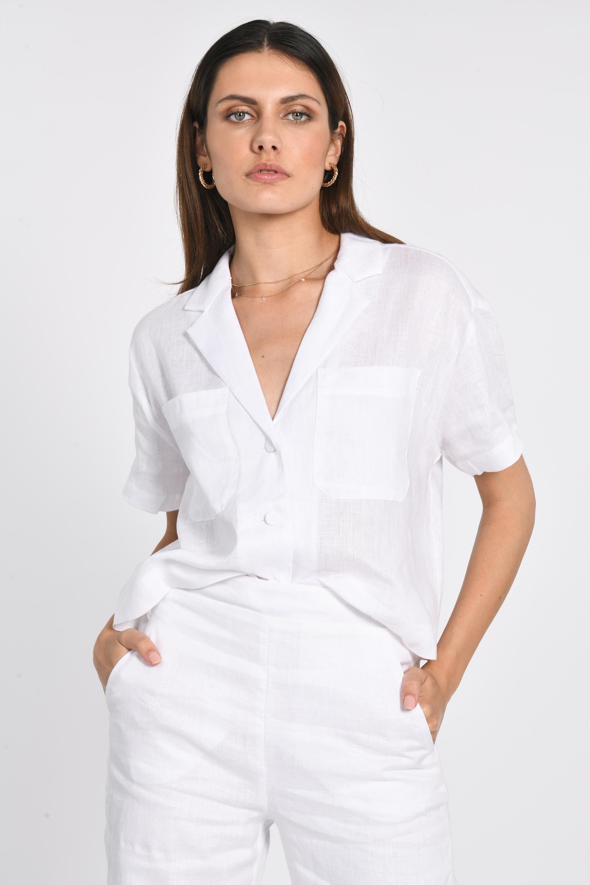 CHEMISE EN LIN CROP TAHIA BLANC CHEMISIER KOOKAI Mode Kookai
