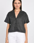 CHEMISE EN LIN CROP TAHIA NOIR CHEMISIER KOOKAI Mode Kookai