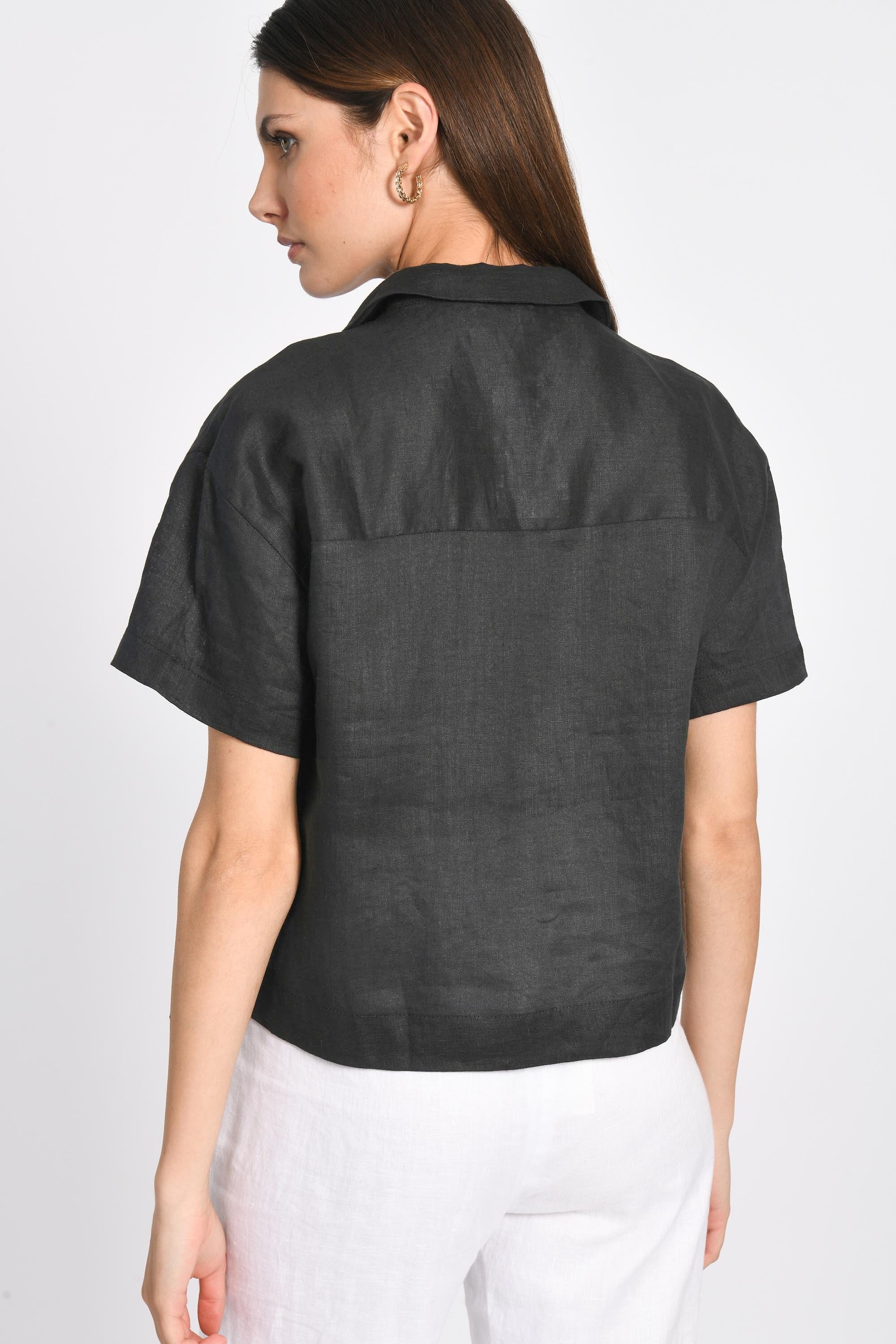 CHEMISE EN LIN CROP TAHIA NOIR CHEMISIER KOOKAI Mode Kookai