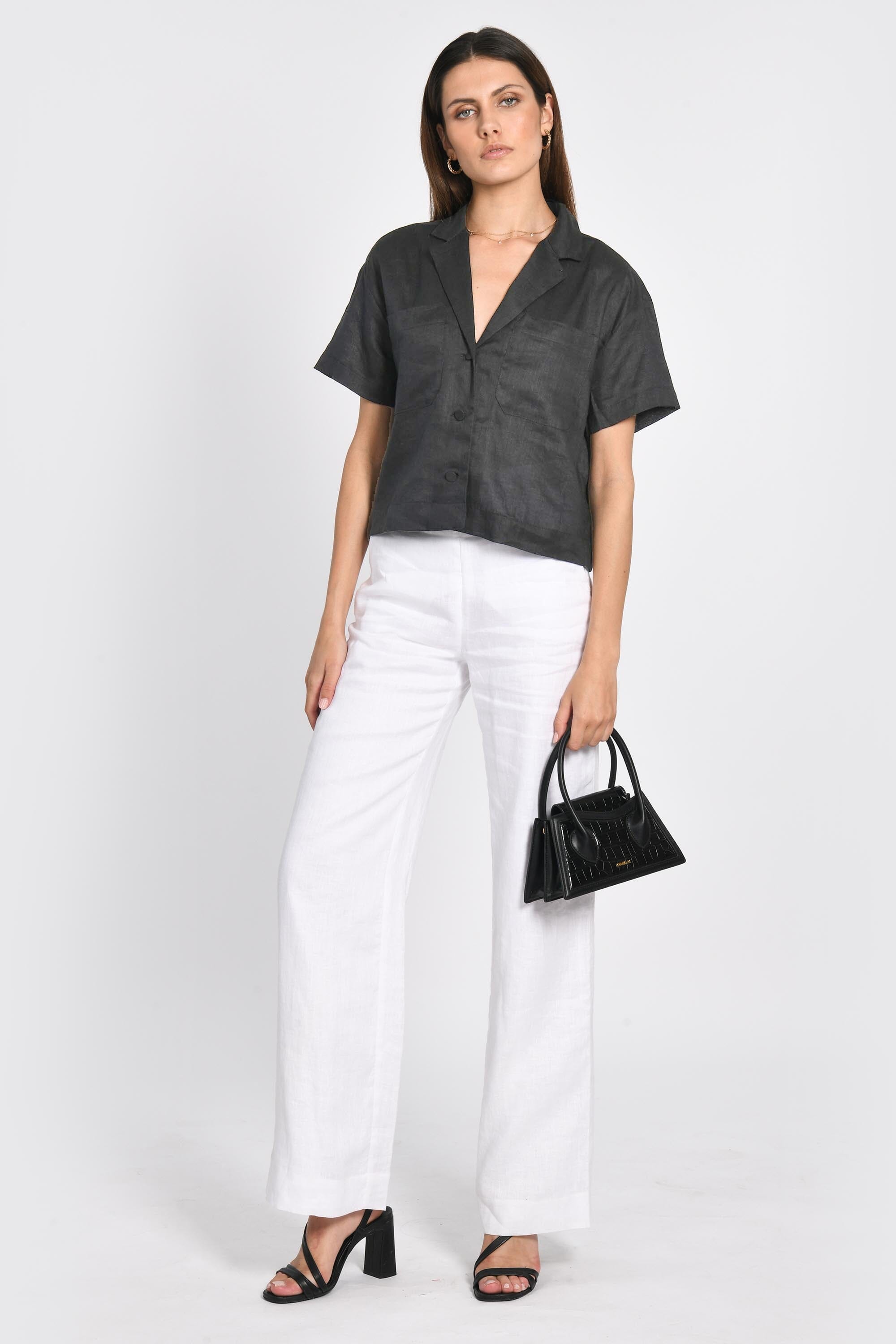 CHEMISE EN LIN CROP TAHIA NOIR CHEMISIER KOOKAI Mode Kookai