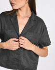 CHEMISE EN LIN CROP TAHIA NOIR CHEMISIER KOOKAI Mode Kookai