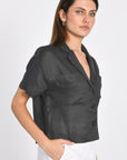 CHEMISE EN LIN CROP TAHIA NOIR CHEMISIER KOOKAI Mode Kookai