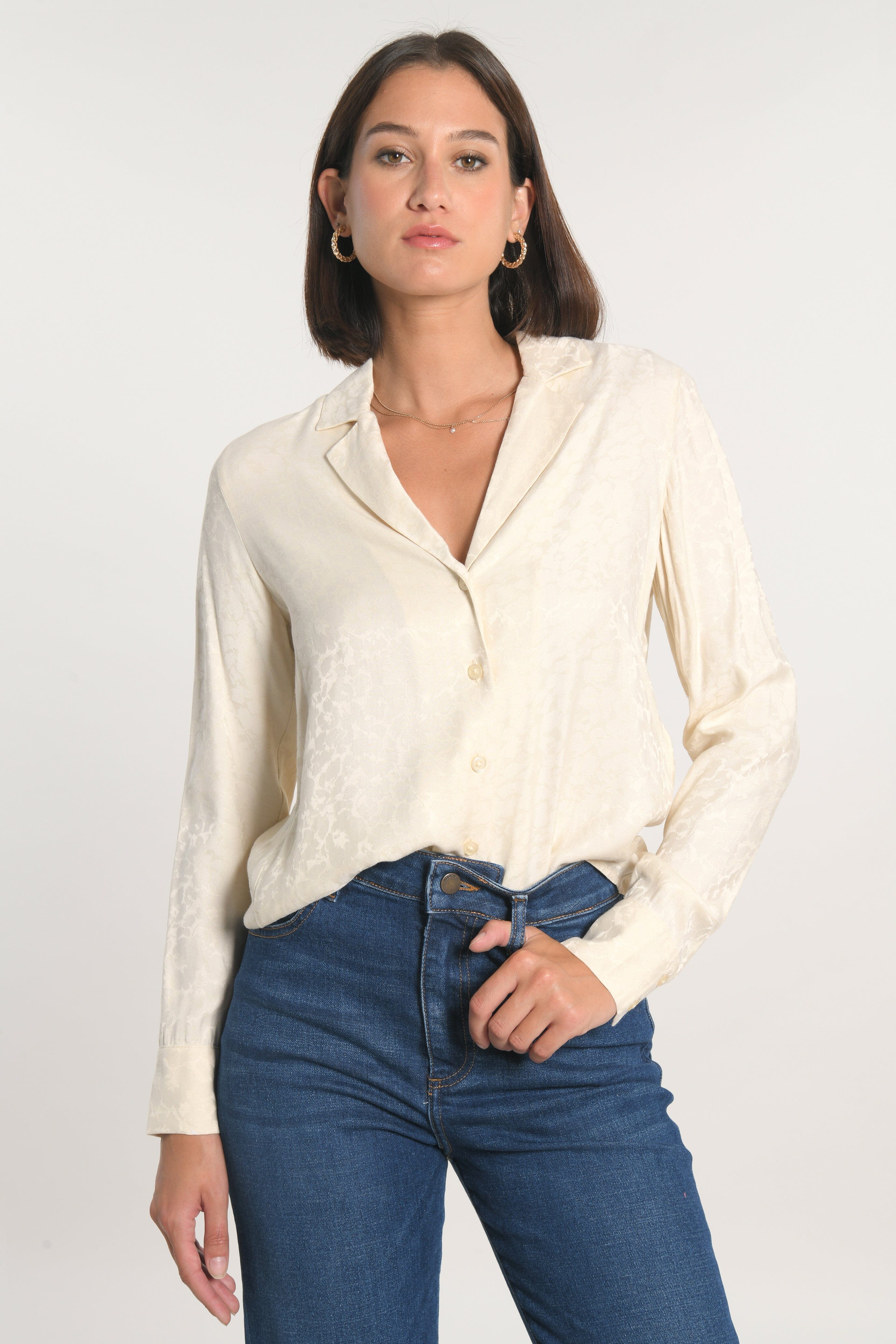 CHEMISE JACQUARD EFFET SOIE CALLISTE CRÉME CHEMISIER KOOKAI Mode Kookai