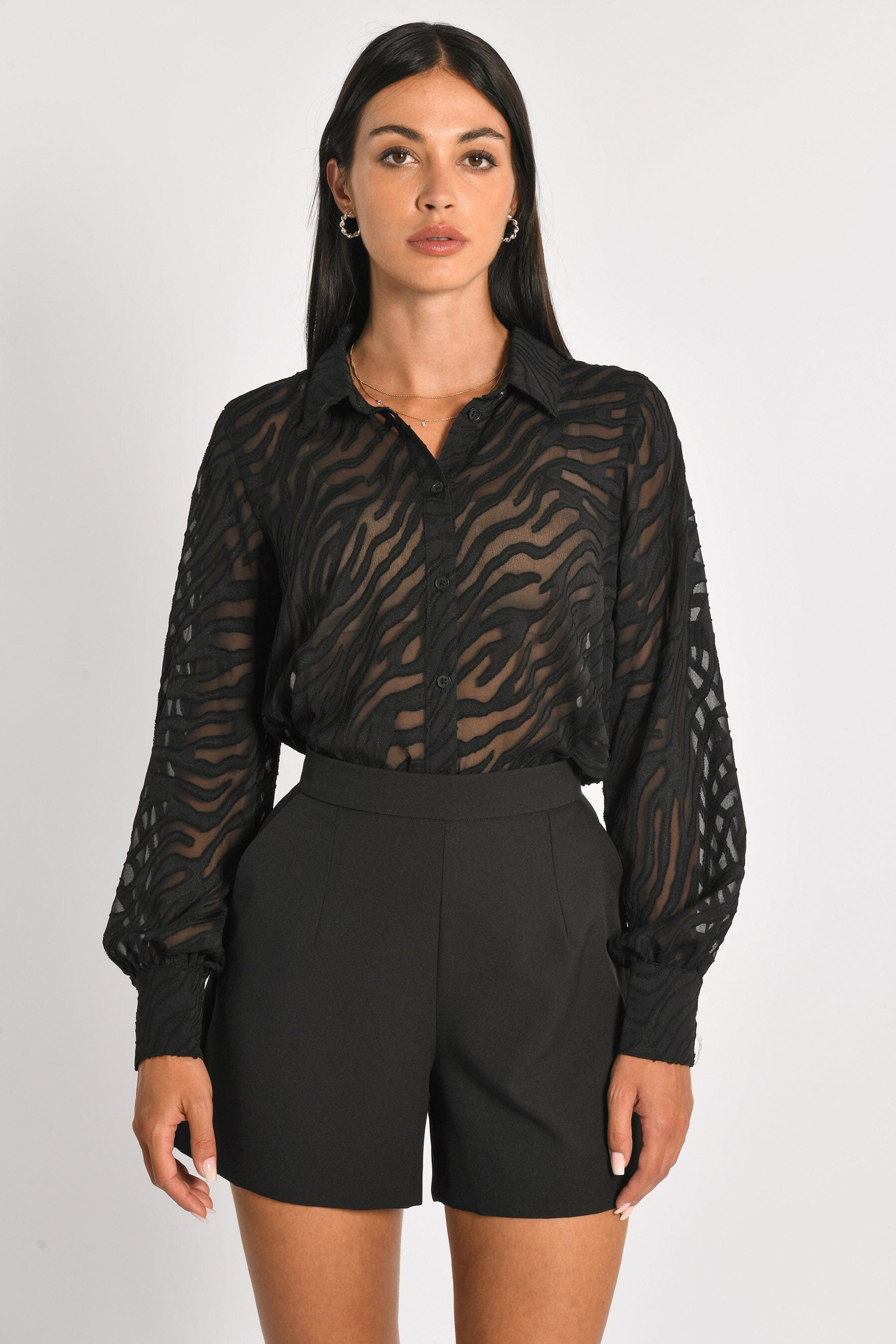 CHEMISE MAILLE DÉVORÉE ZÈBRE PENNY NOIR CHEMISIER KOOKAI Mode Kookai