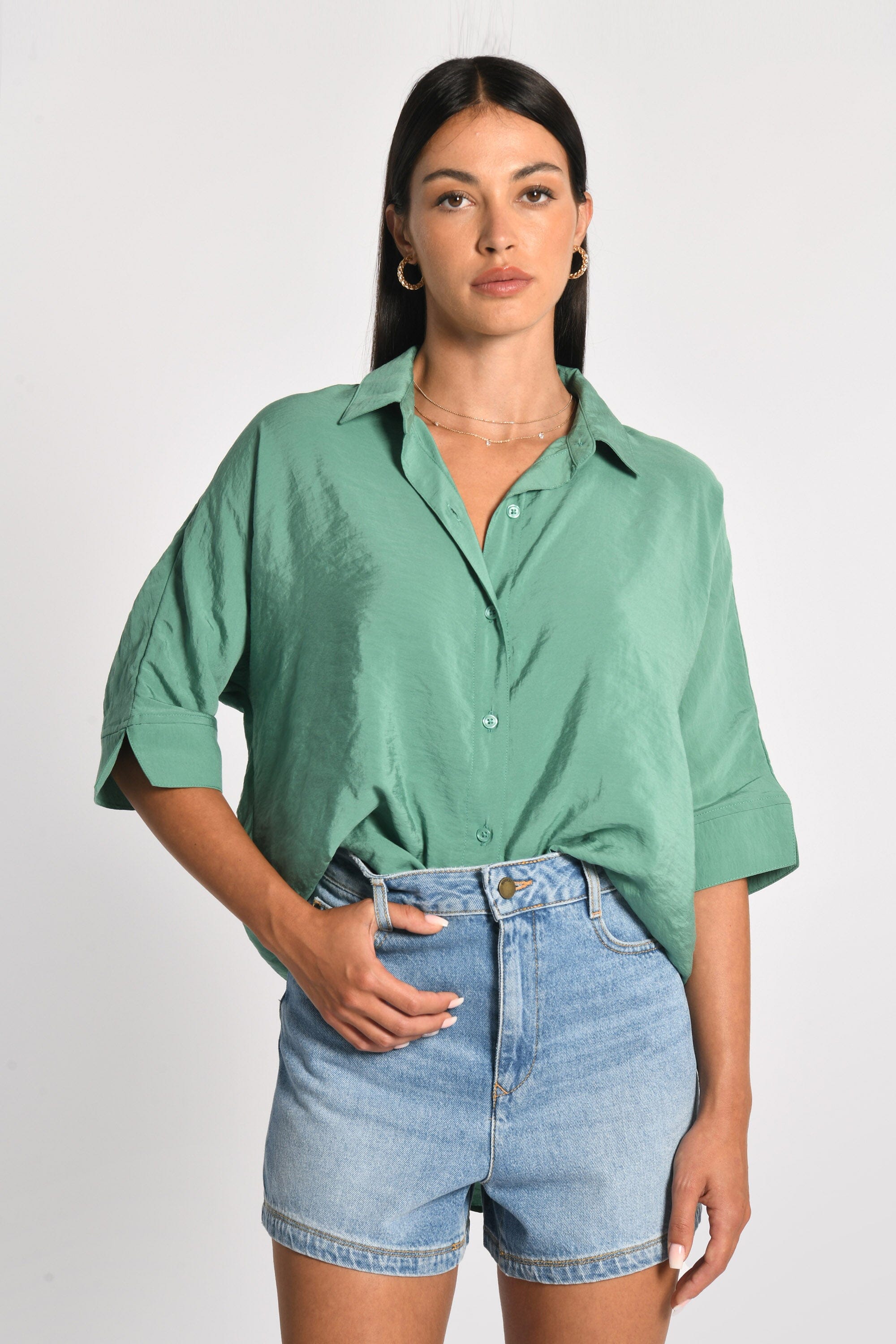 CHEMISE OVERSIZED EFFET SOIE LILOU EMERAUDE CHEMISIER NEW KOOKAI Mode Kookai