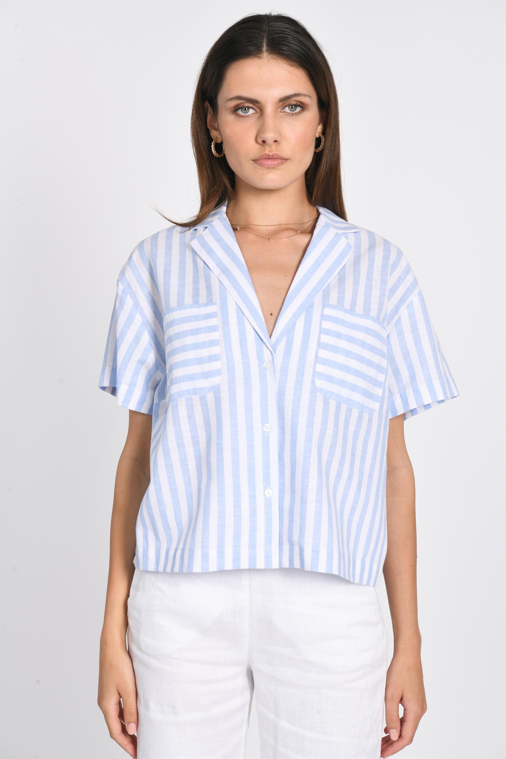CHEMISE RAYURES CROP LULA BLUE CHEMISIER KOOKAI Mode Kookai