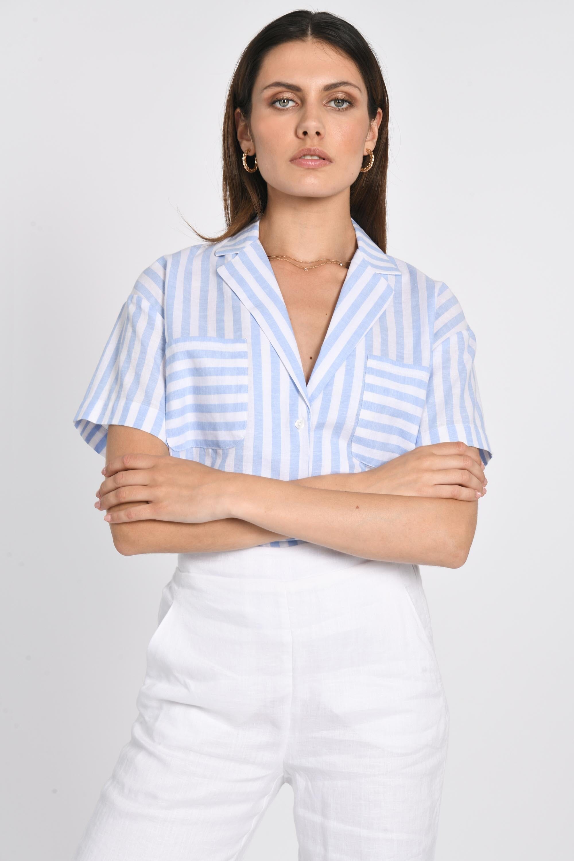 CHEMISE RAYURES CROP LULA BLUE CHEMISIER KOOKAI Mode Kookai