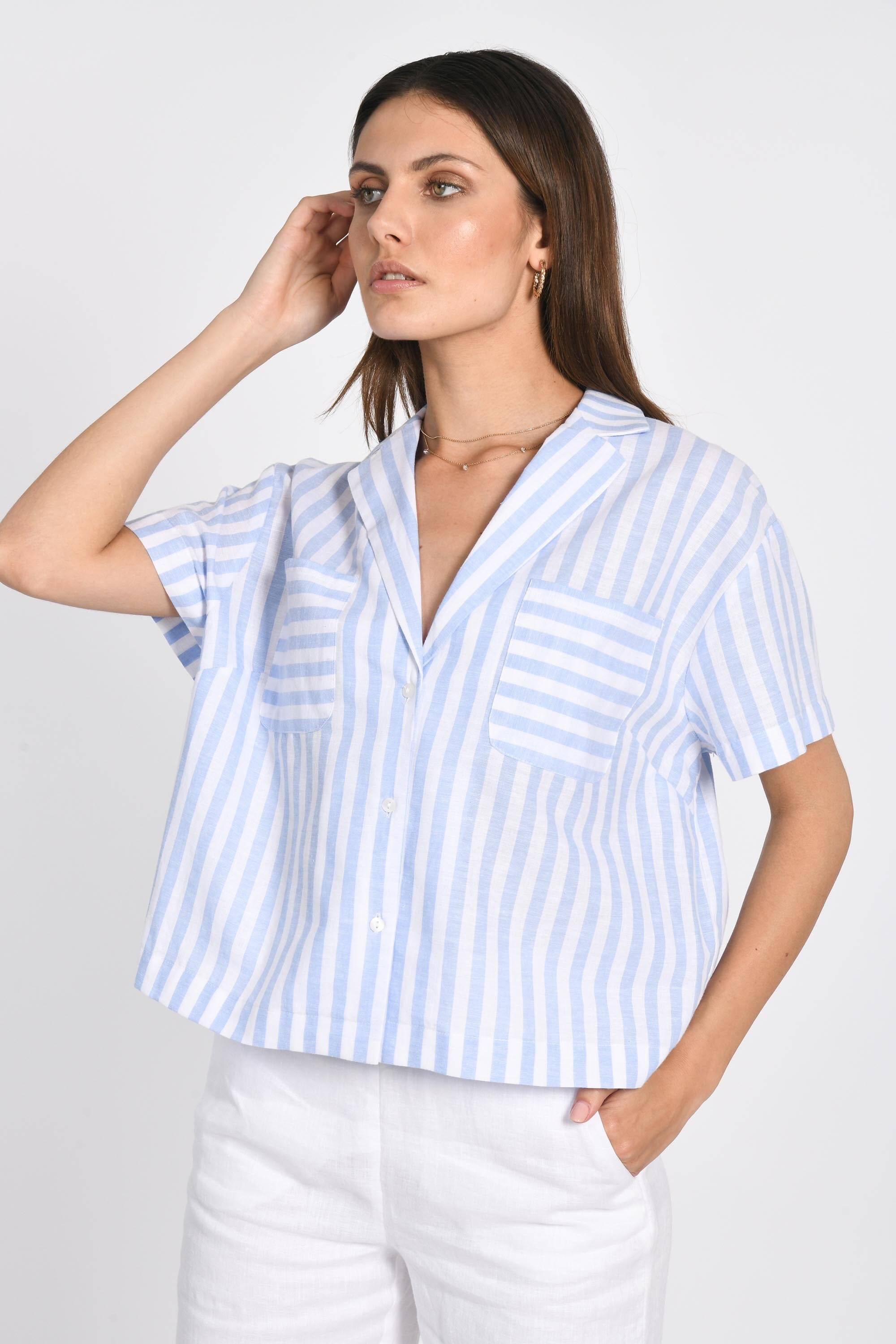 CHEMISE RAYURES CROP LULA BLUE CHEMISIER KOOKAI Mode Kookai