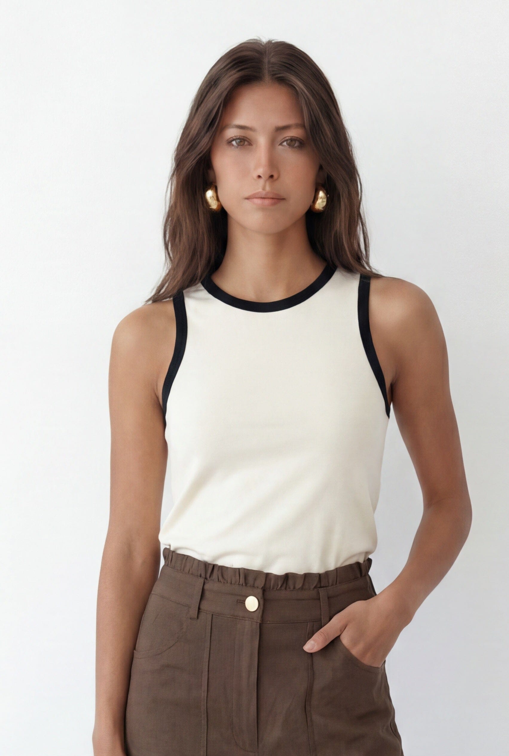 DEBARDEUR - CODY - ECRU/NOIR TEE SHIRT NEW KOOKAI Mode Kookai