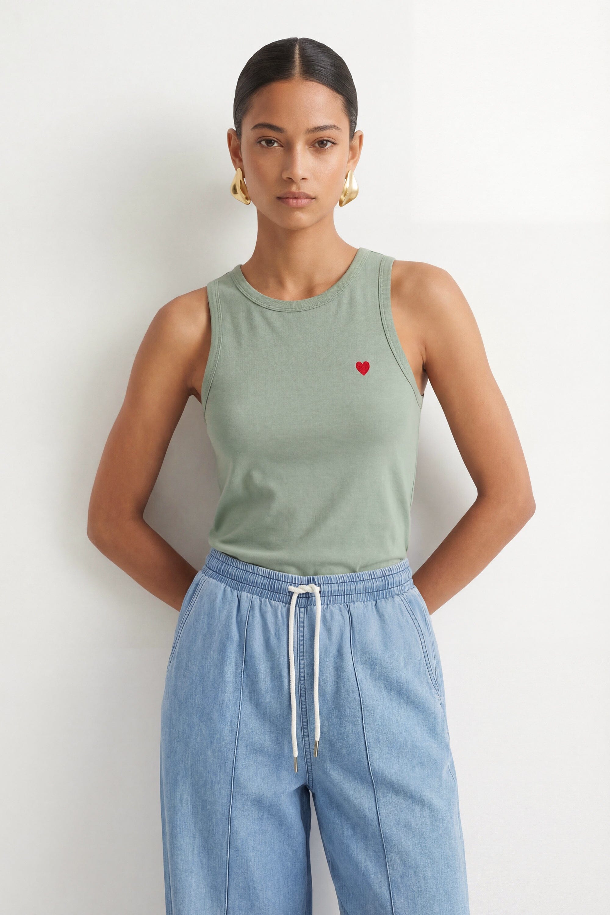 DEBARDEUR - COEUR - VERT PALE TEE SHIRT NEW KOOKAI Mode Kookai