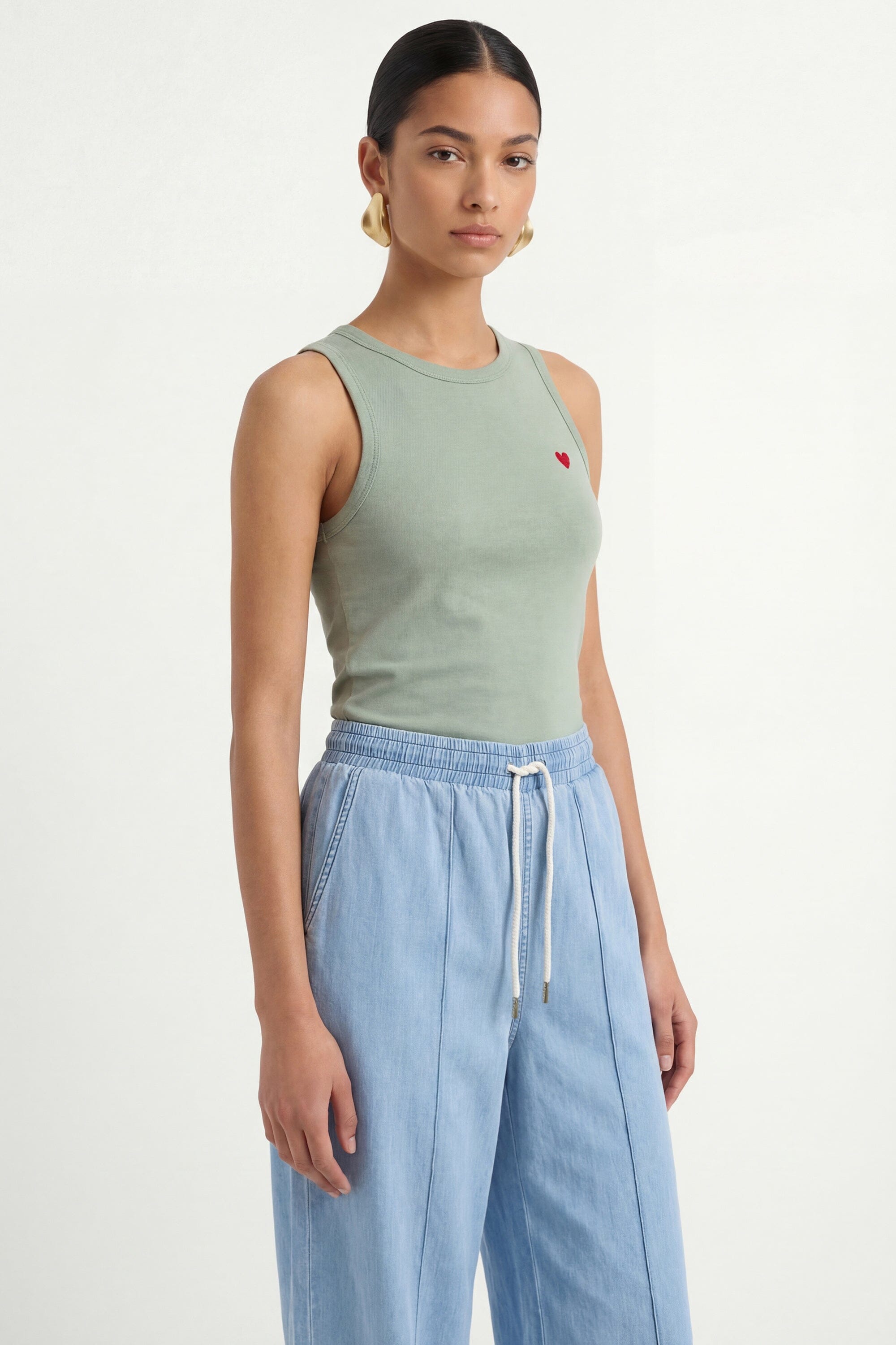 DEBARDEUR - COEUR - VERT PALE TEE SHIRT NEW KOOKAI Mode Kookai