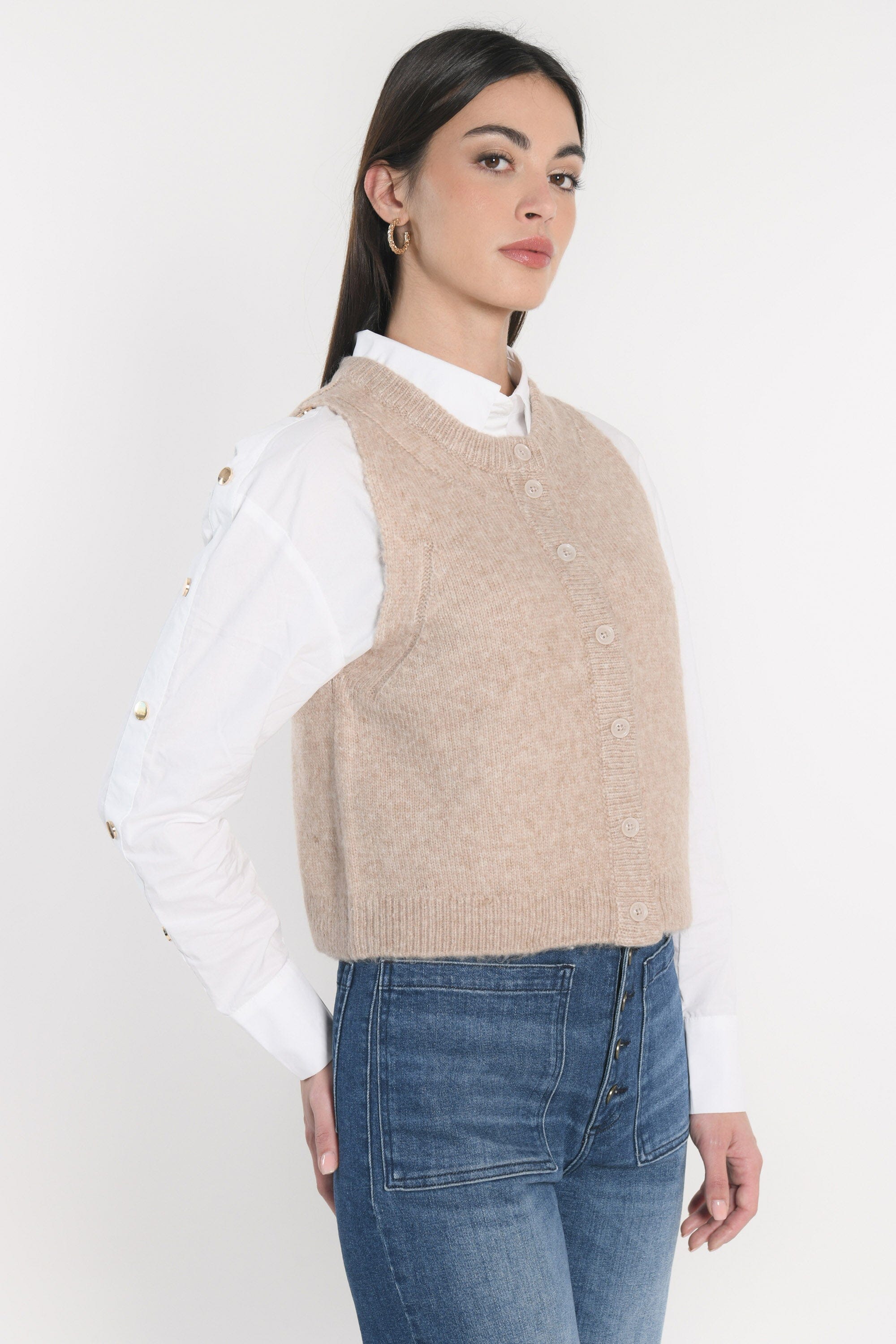 GILET JOANA TAUPE CHINÉ GILET KOOKAI Mode Kookai