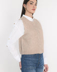 GILET JOANA TAUPE CHINÉ GILET KOOKAI Mode Kookai